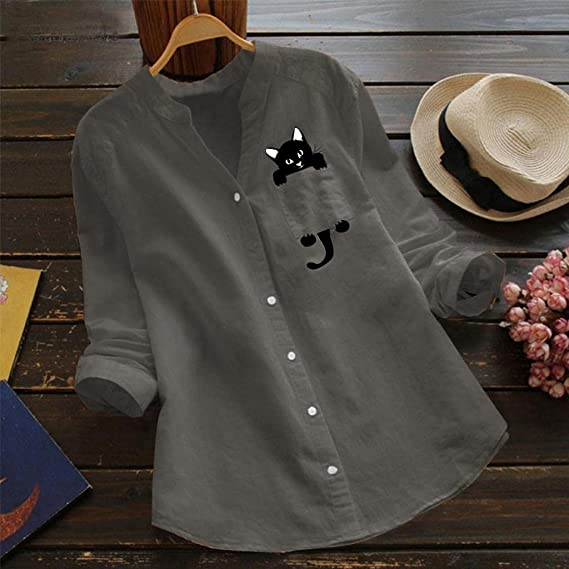 Ariel | Cat Print V-Neck Blouse