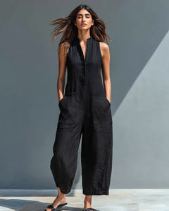 Dulcie | Sleeveless Button-Front Linen Jumpsuit
