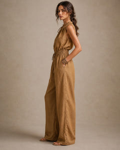 Gilly | Tie-Neck Belted Linen Jumpsuit