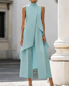 Sidonie | Asymmetric Layered Wide-Leg Jumpsuit – Lake Blue