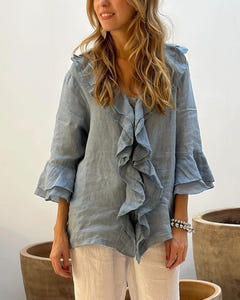 Regan | Ruffled Cotton Linen Sleeve Top