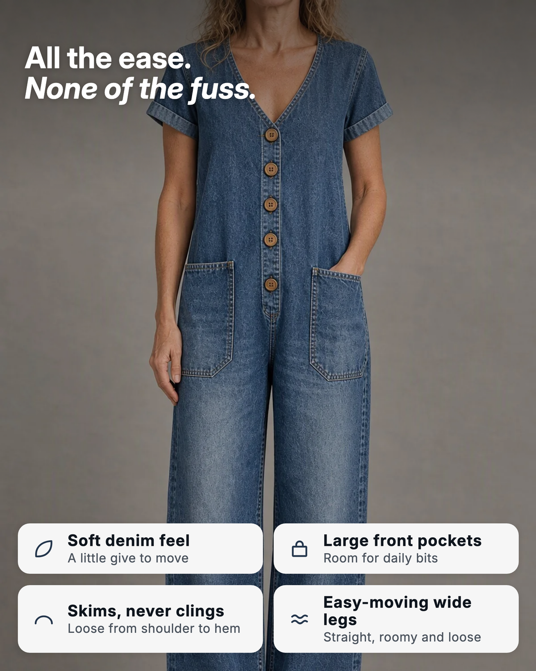 Delta | Short-Sleeve Denim Jumpsuit benefits