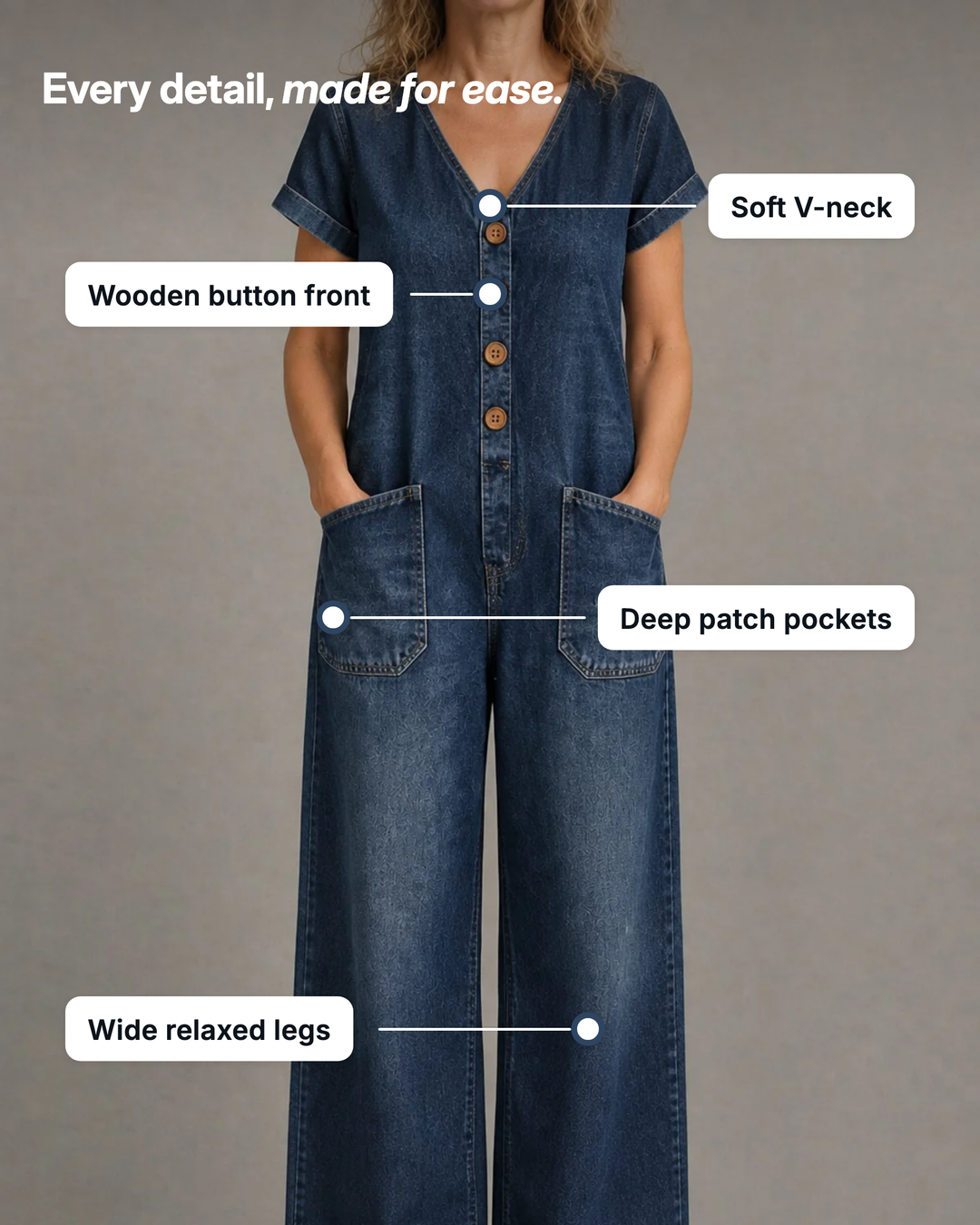 Delta | Short-Sleeve Denim Jumpsuit details