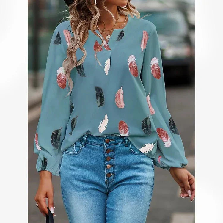 Alisha | Feather Print Chiffon Tee