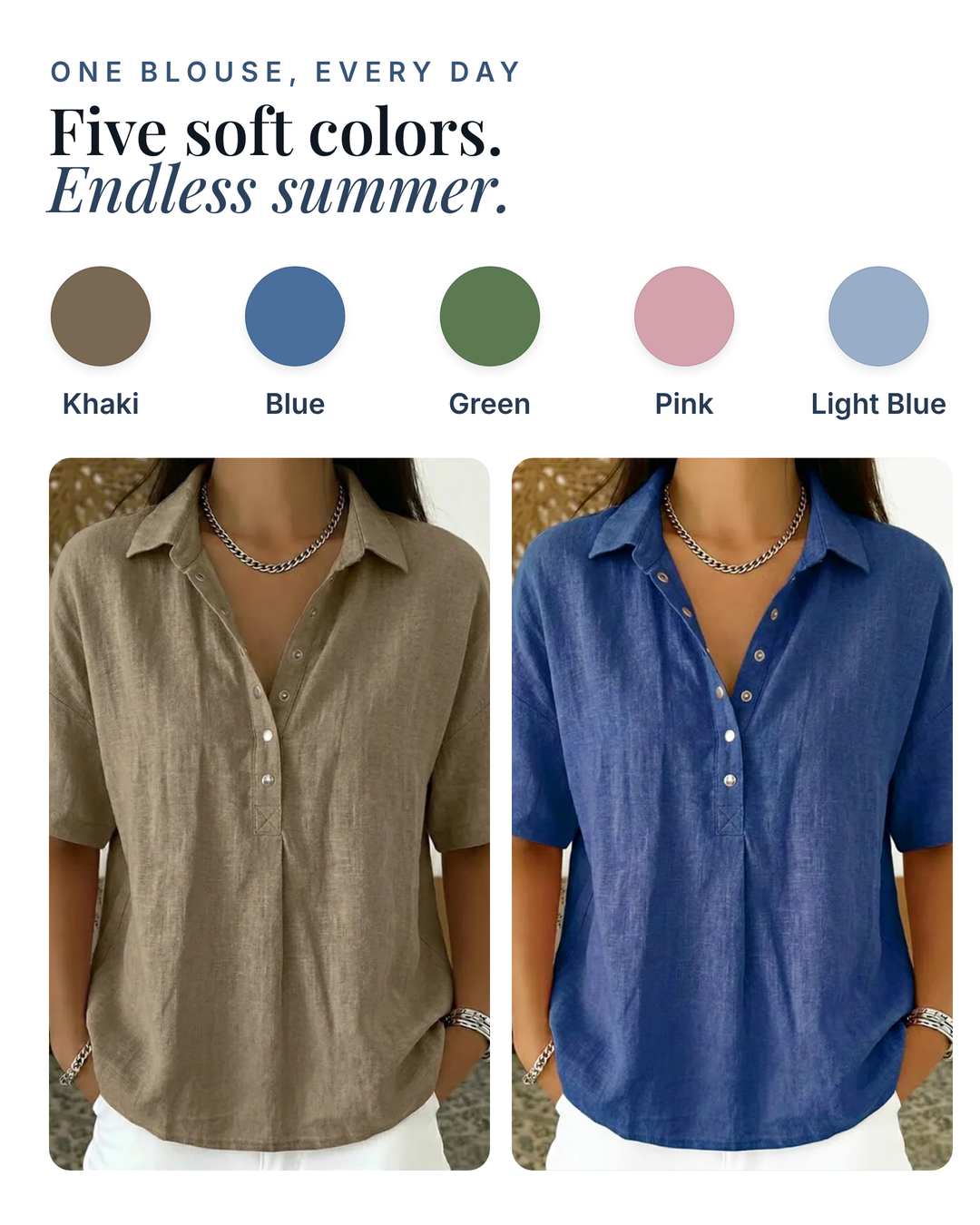 Didi | Everyday Collared Blouse available in 5 colours: blue, khaki, green, pink, light blue