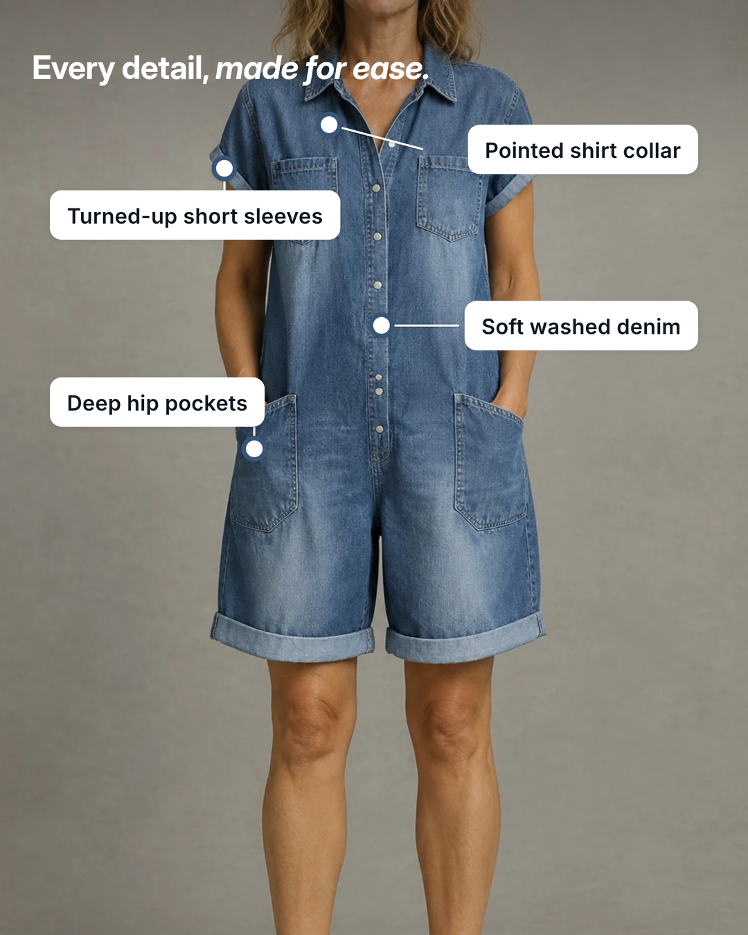 Dolly | Short-Sleeve Denim Playsuit details