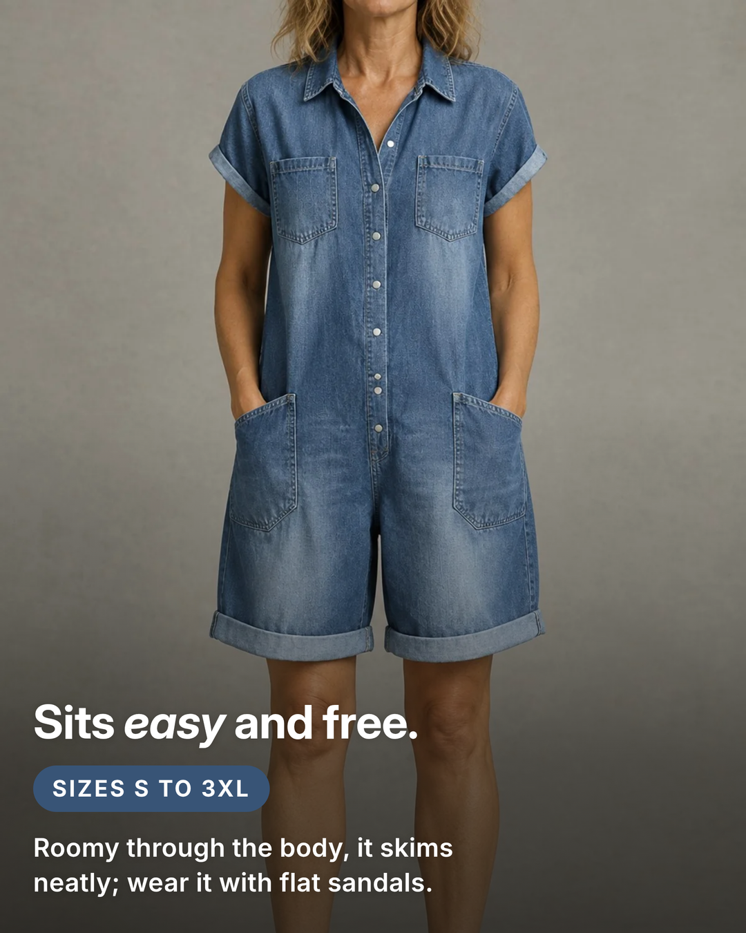 Dolly | Short-Sleeve Denim Playsuit fit and sizes