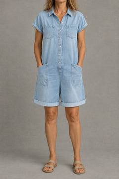 Short-Sleeve Denim Playsuit in light blue