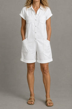 Short-Sleeve Denim Playsuit in white