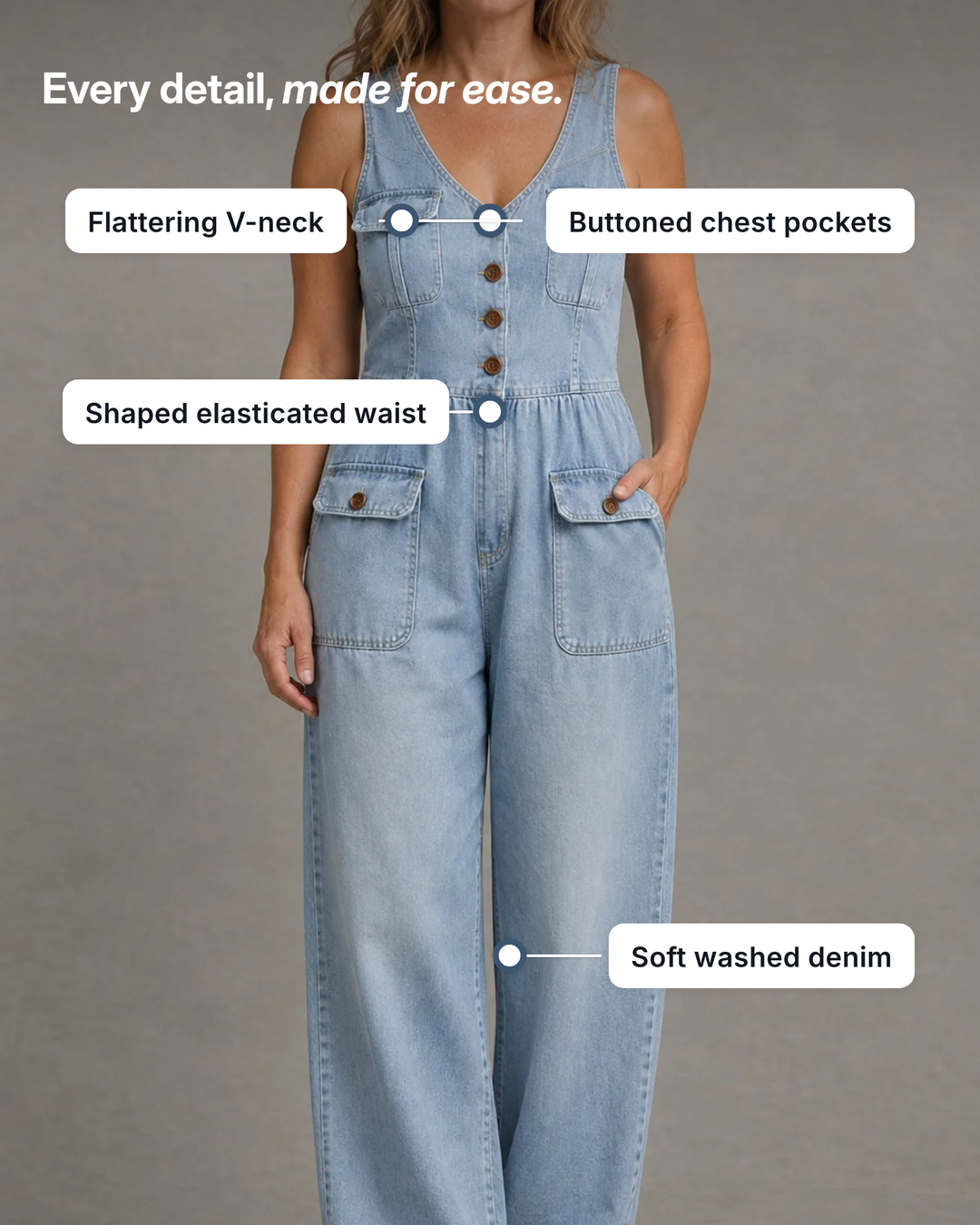 Dottie | V-Neck Denim Jumpsuit details