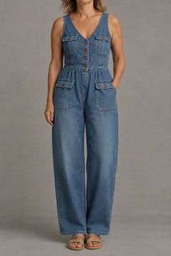 V-neck denim jumpsuit in blue