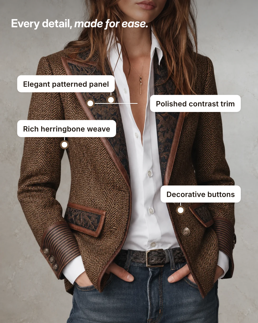 Dusty | Herringbone Panel Blazer details