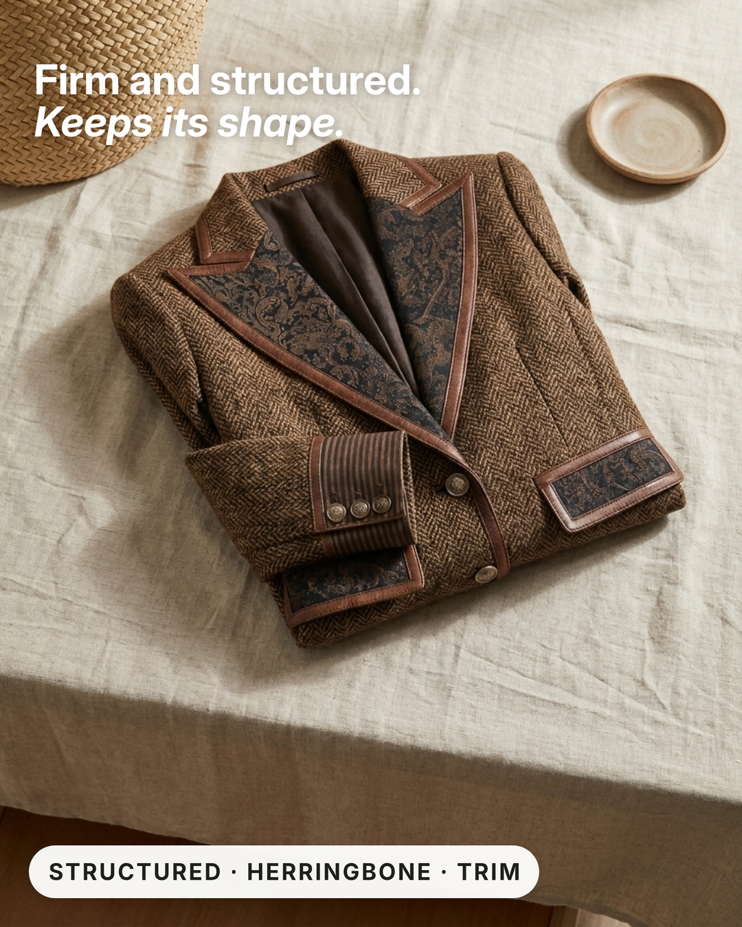 Dusty | Herringbone Panel Blazer fabric close-up