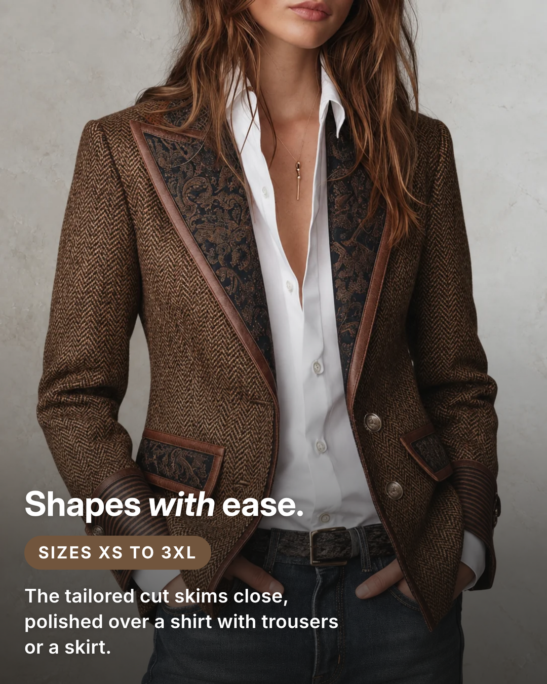 Dusty | Herringbone Panel Blazer fit and sizes
