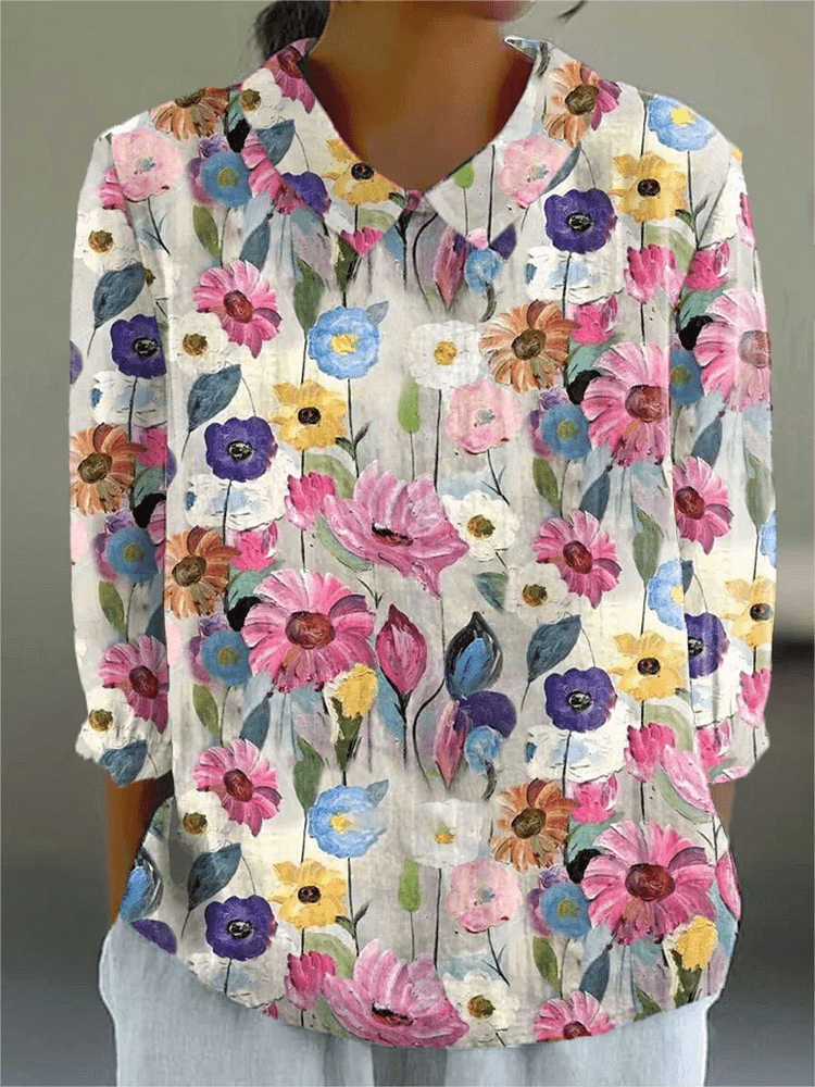 Sandie | Floral Linen-Cotton Relaxed Top