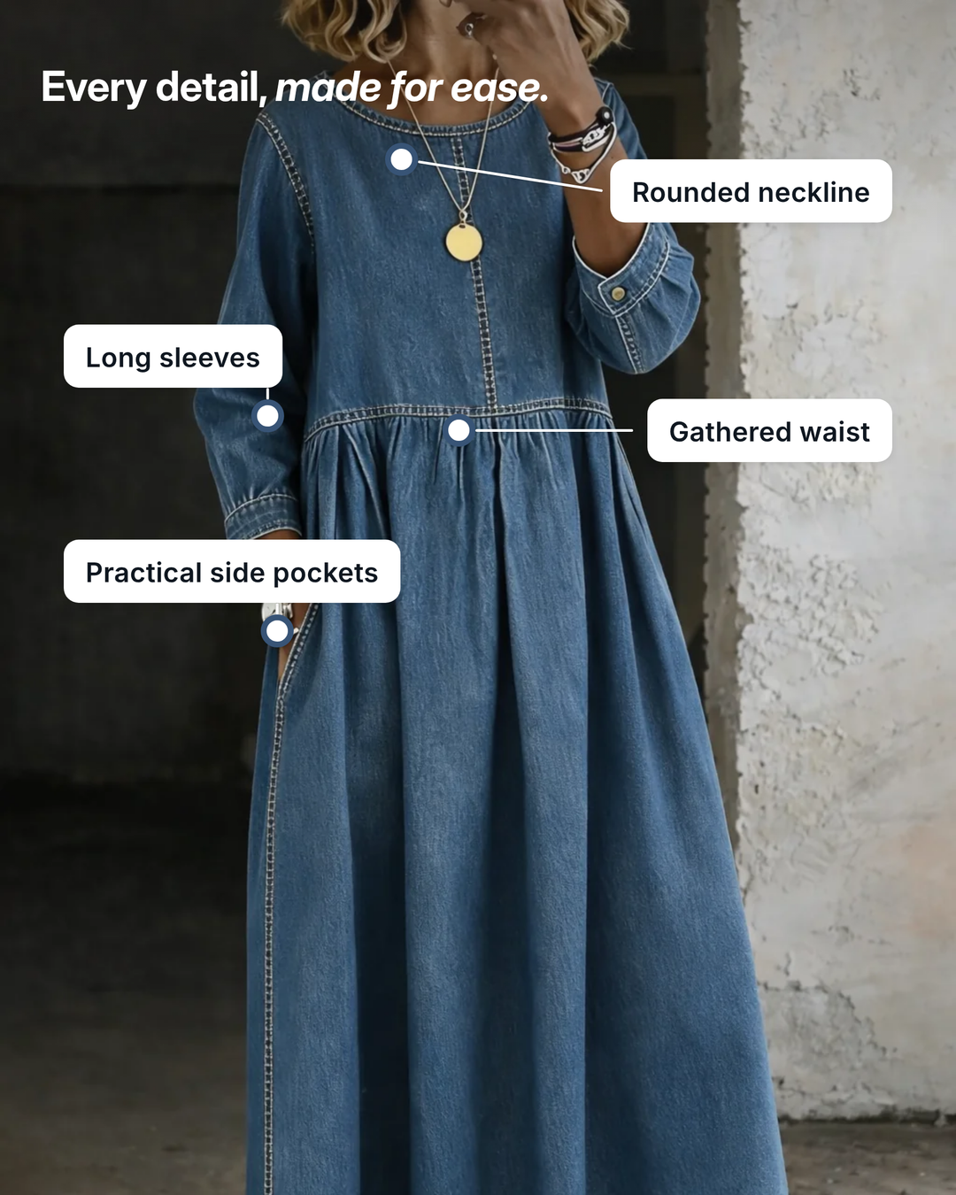 Edith | Vintage Denim Maxi Dress details