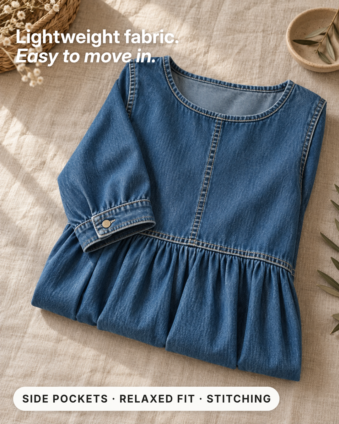 Edith | Vintage Denim Maxi Dress fabric close-up