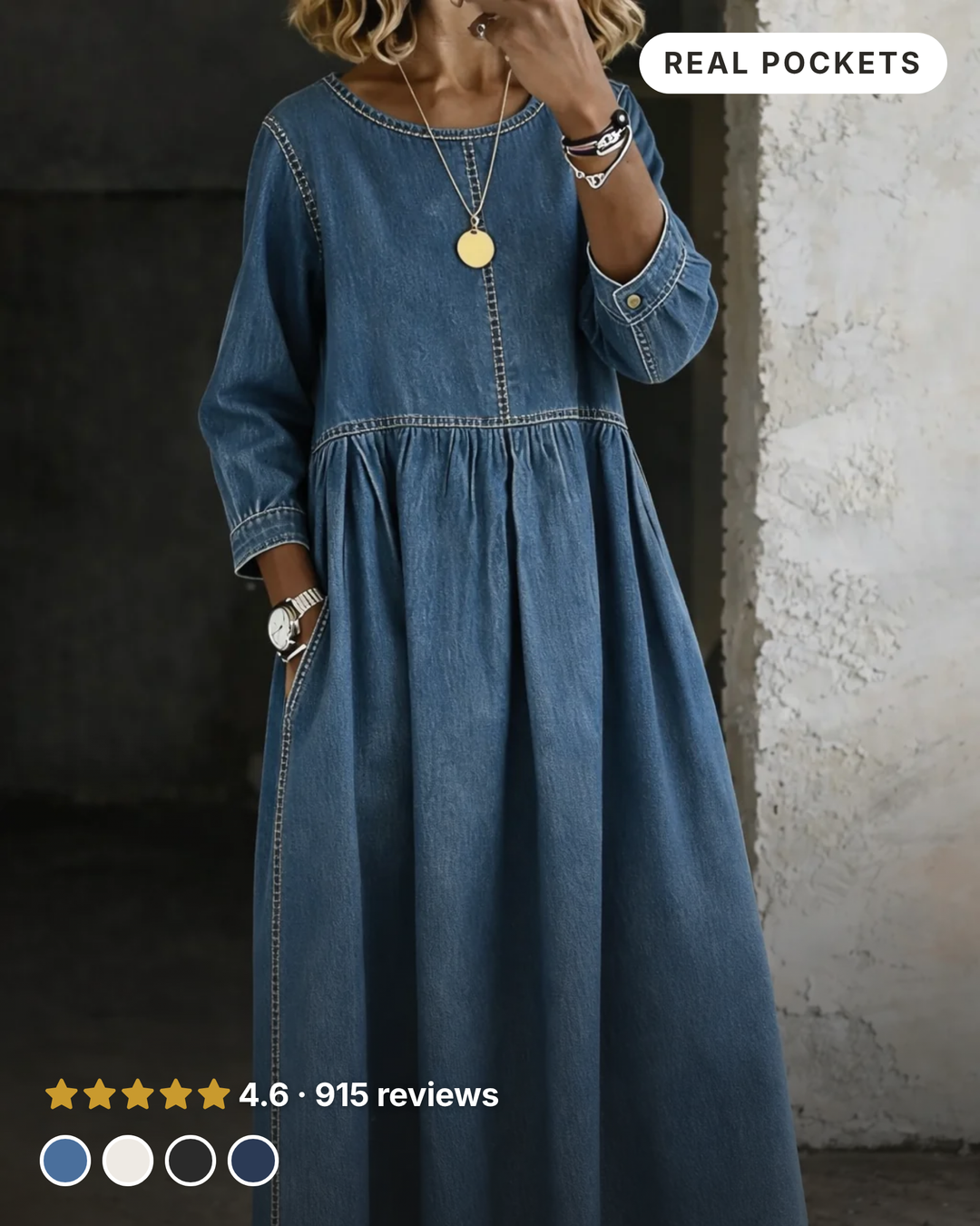 Edith | Vintage Denim Maxi Dress in blue