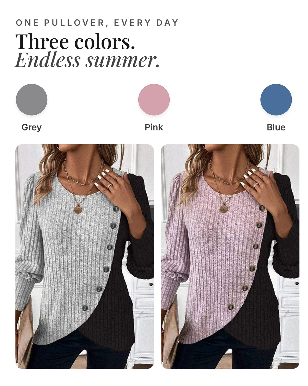 Eirlys | Contrast-Stripe Knit Pullover available in 3 colours: grey, pink, blue