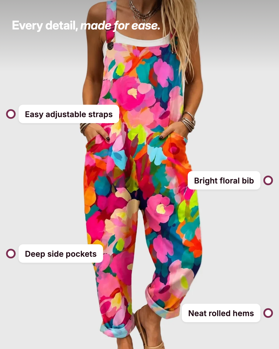 Elisha | Floral Overalls details