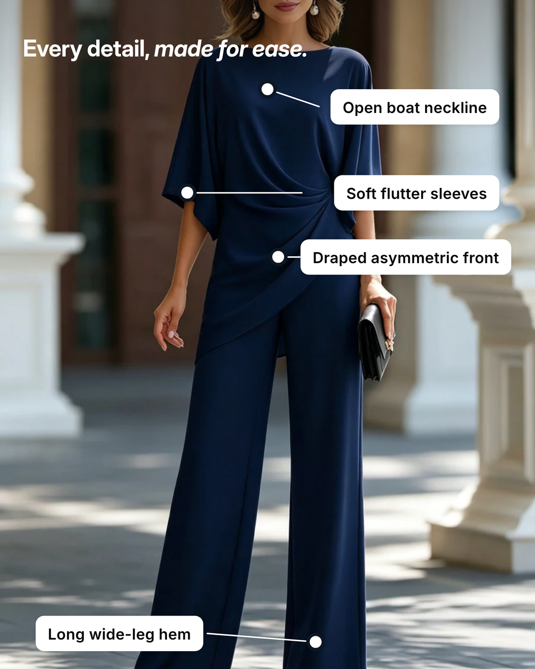 Emlyn | Draped Asymmetric Wide-Leg Set details