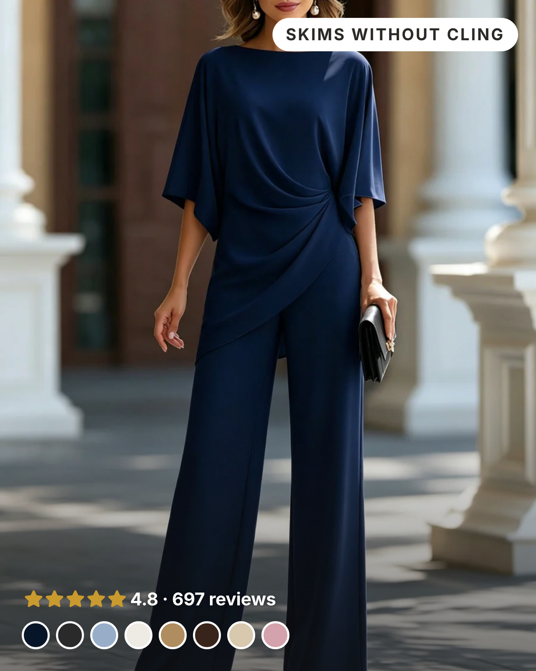 Emlyn | Draped Asymmetric Wide-Leg Set in navy blue