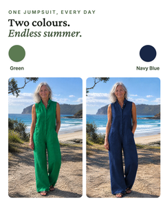 Essie | Minimalist Wide-Leg Linen Jumpsuit available in 2 colours: green, navy blue