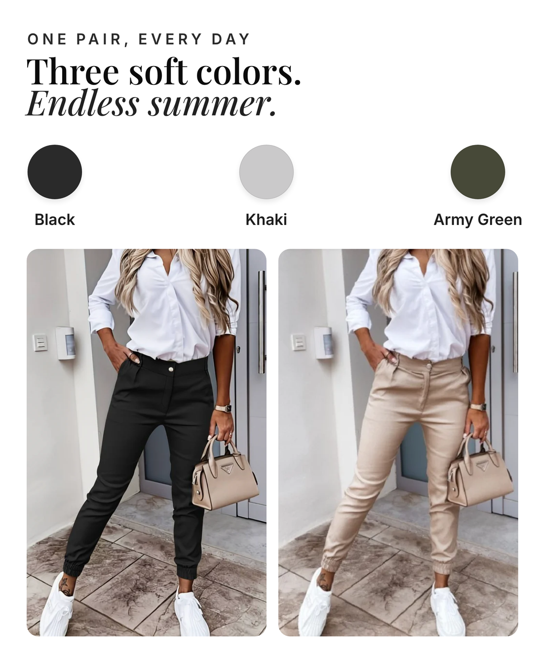 Evangeline | Versatile Chic Trousers available in 3 colours: black, khaki, army green