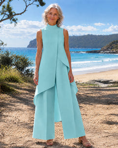Sidonie | Asymmetric Layered Wide-Leg Jumpsuit on Bruny Island, Lake Blue colourway