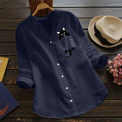 Ariel | Cat Print V-Neck Blouse