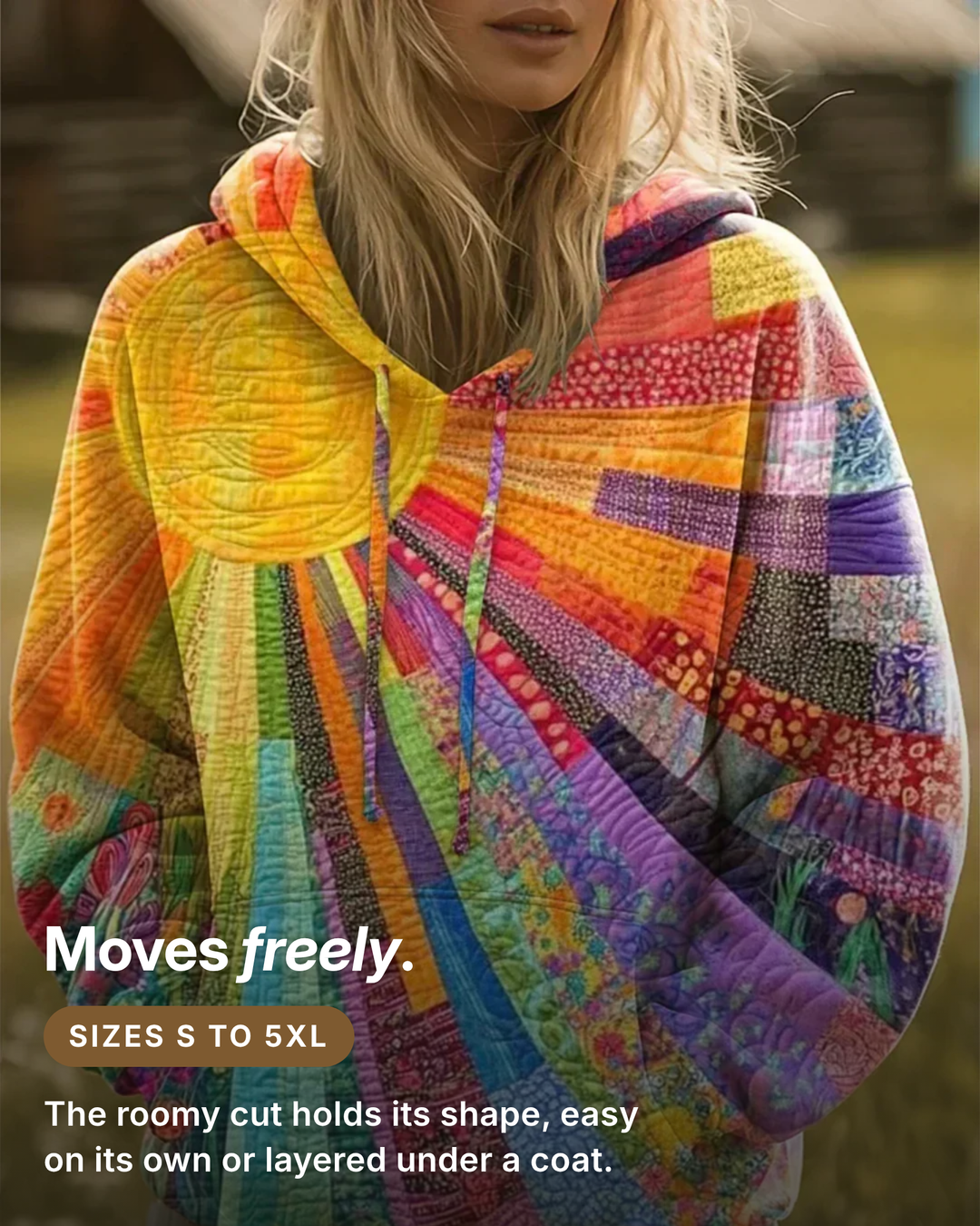 Fabienne | Bohemian Patchwork Hoodie fit and sizes