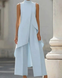 Sidonie | Asymmetric Layered Wide-Leg Jumpsuit – Blue