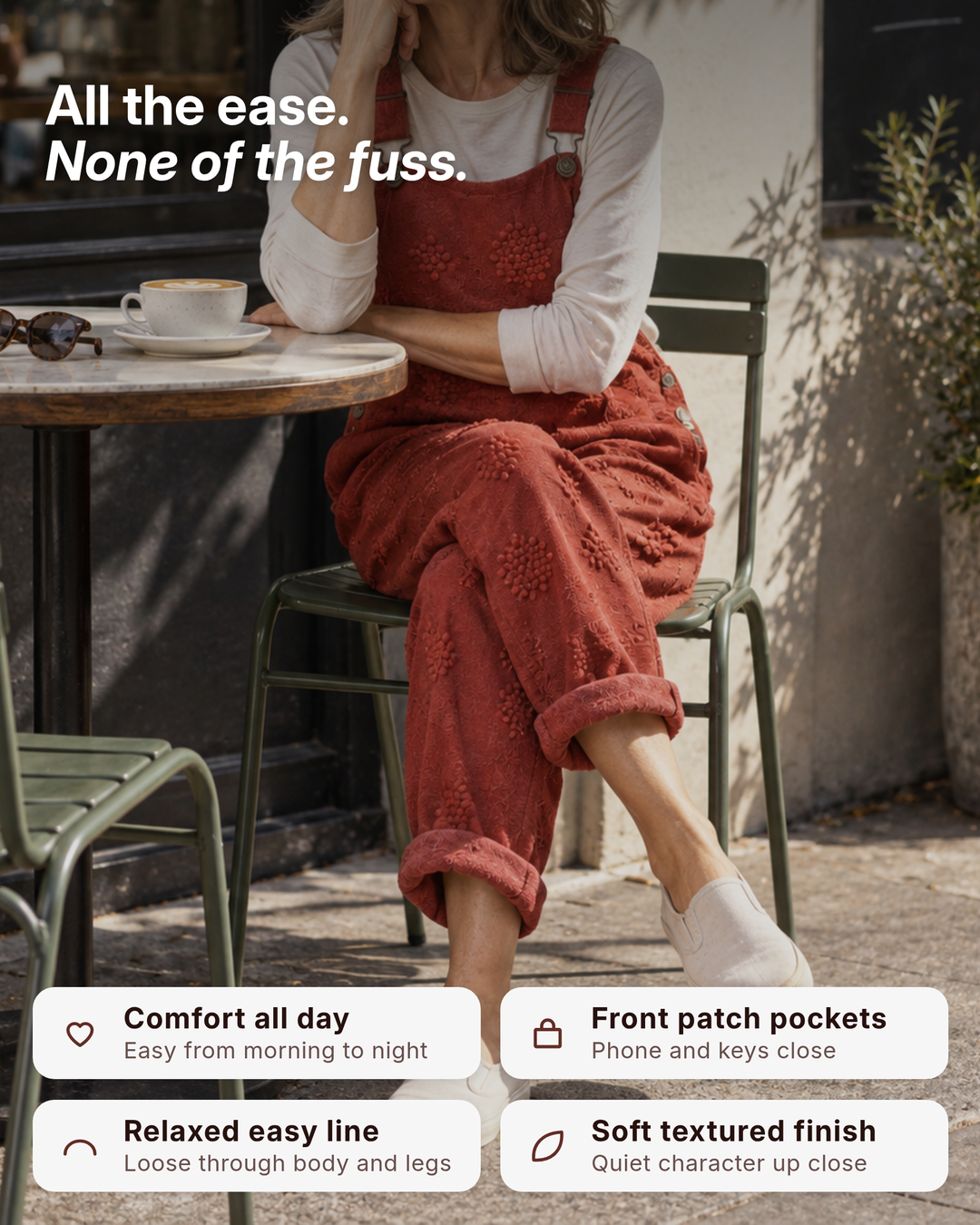 Galina | Comfort Overalls Brick Red benefits