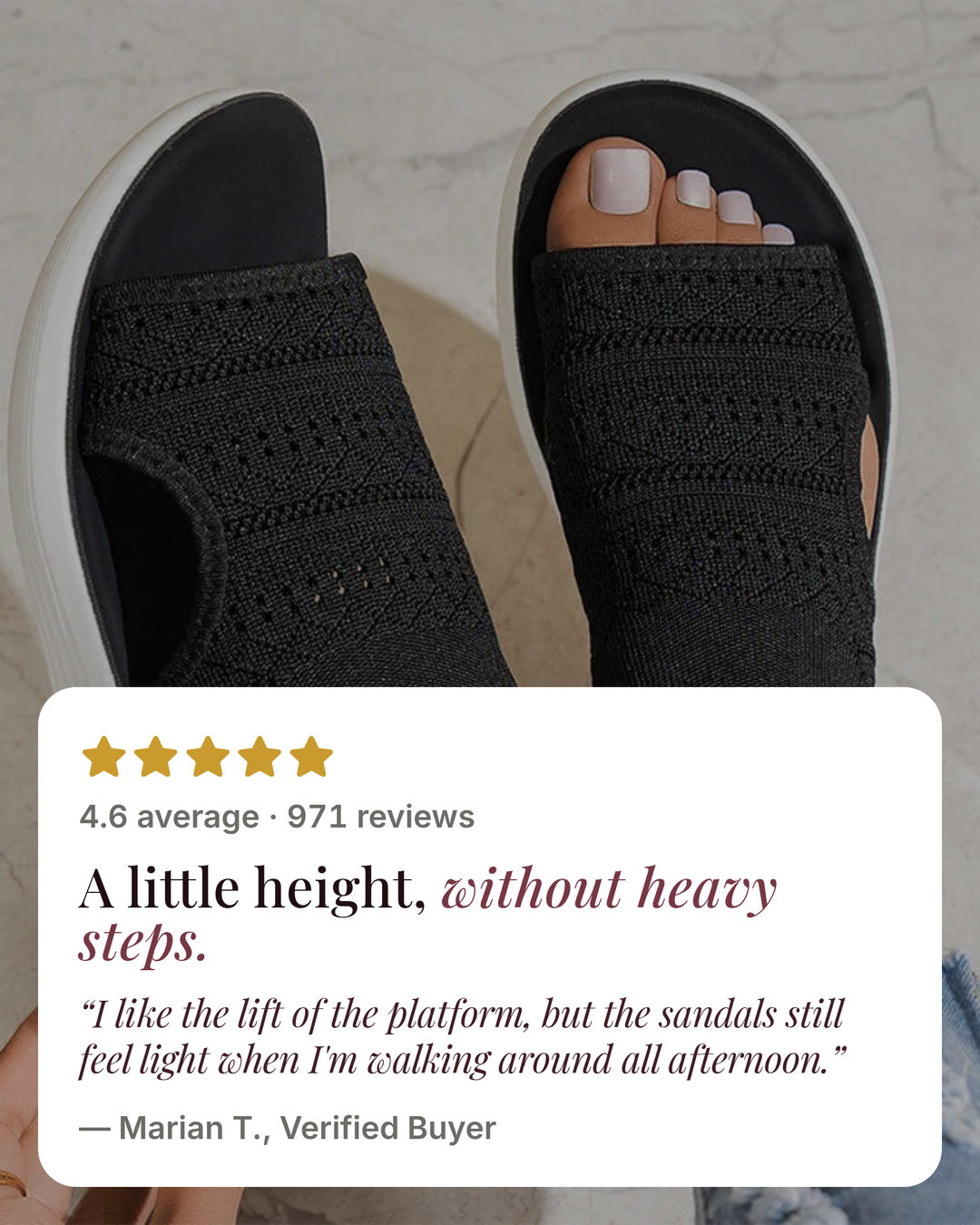 Hero | Breathable Knit Platform Sandals five star customer review