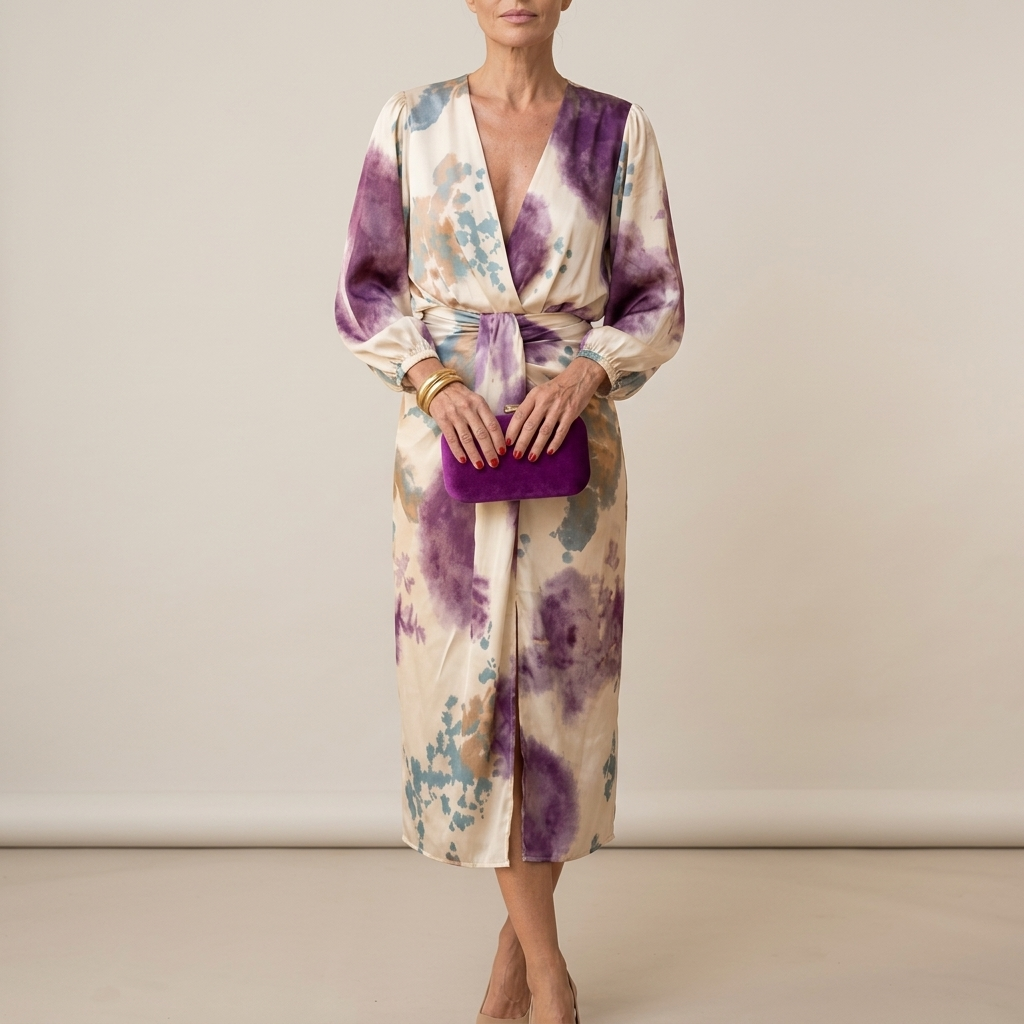 Jorie | Watercolour Satin Midi Dress