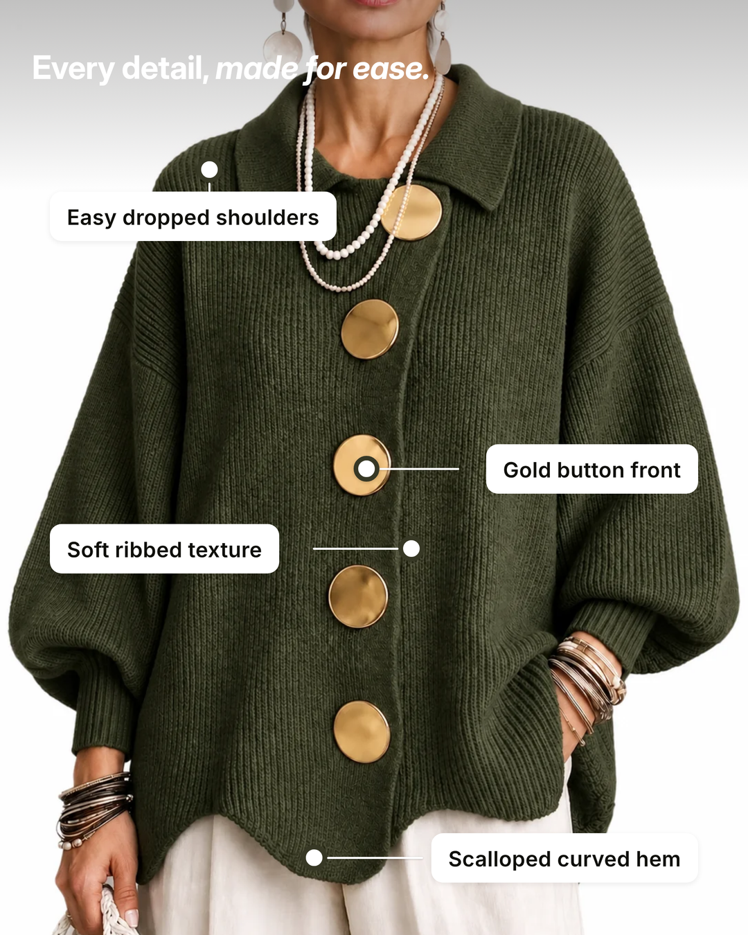 Hortense | Oversized Ribbed Cardigan details