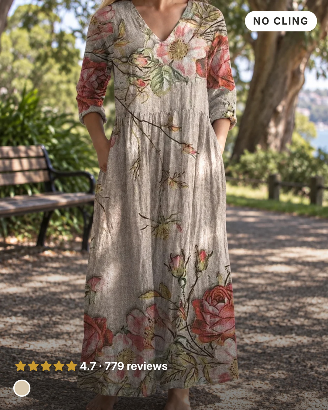 Hosanna | Soft Floral Midi Dress in beige