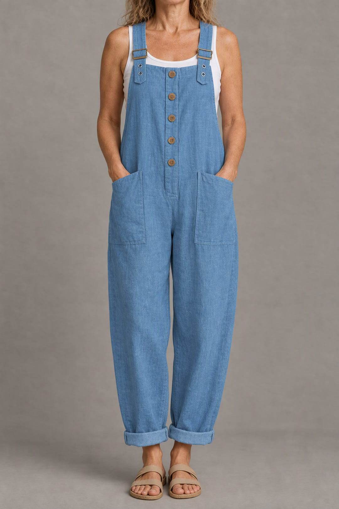 Relaxed linen-look jumpsuit in light blue