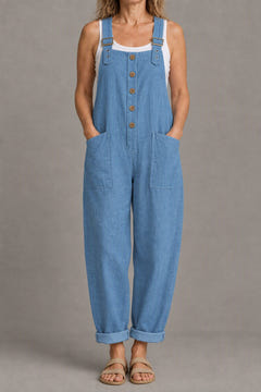 Relaxed linen-look jumpsuit in light blue
