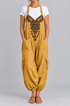 Boho halter dungarees in mustard