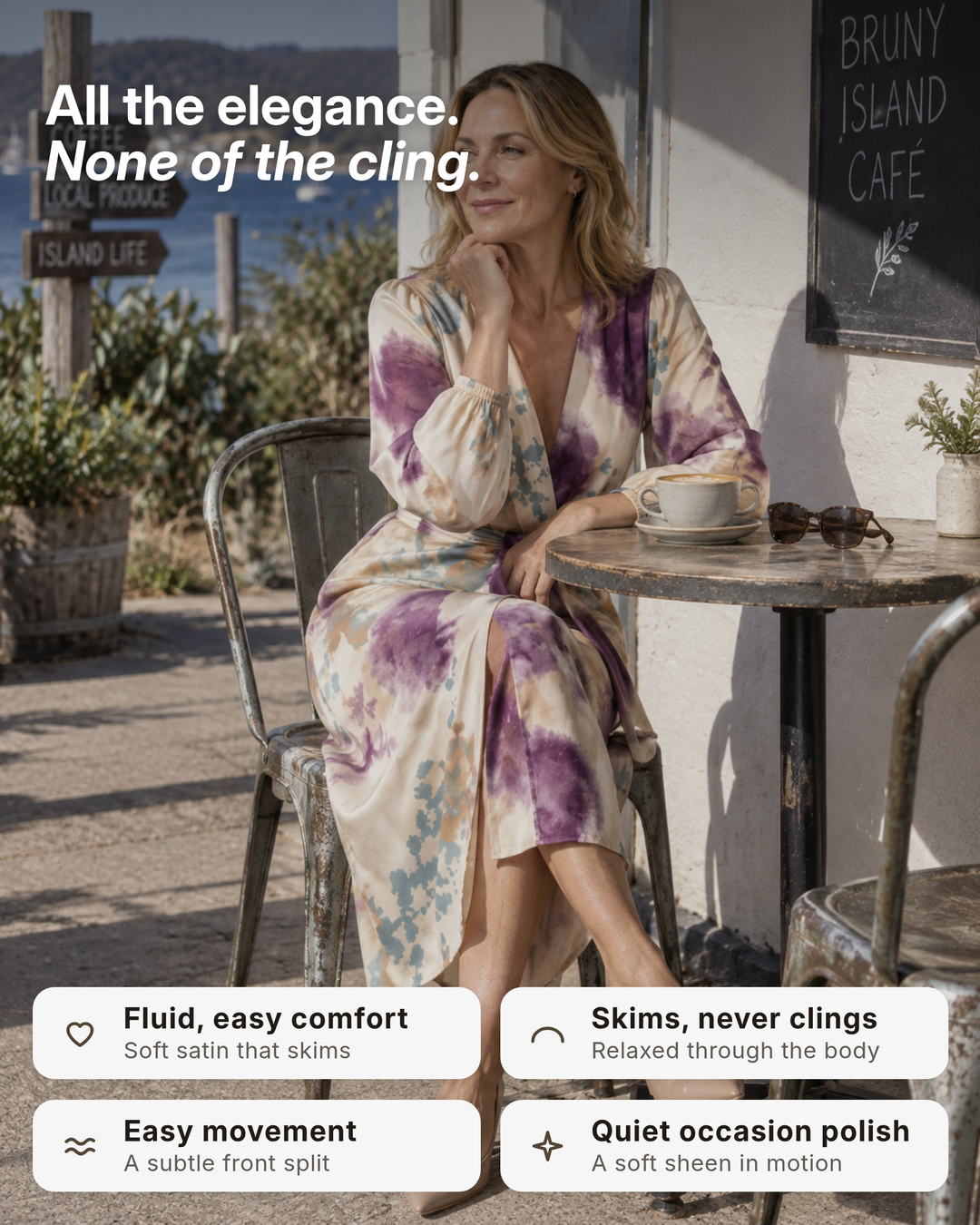 Jorie | Watercolour Satin Midi Dress benefits