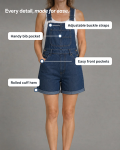 Kacey | Classic Denim Overall Shorts details