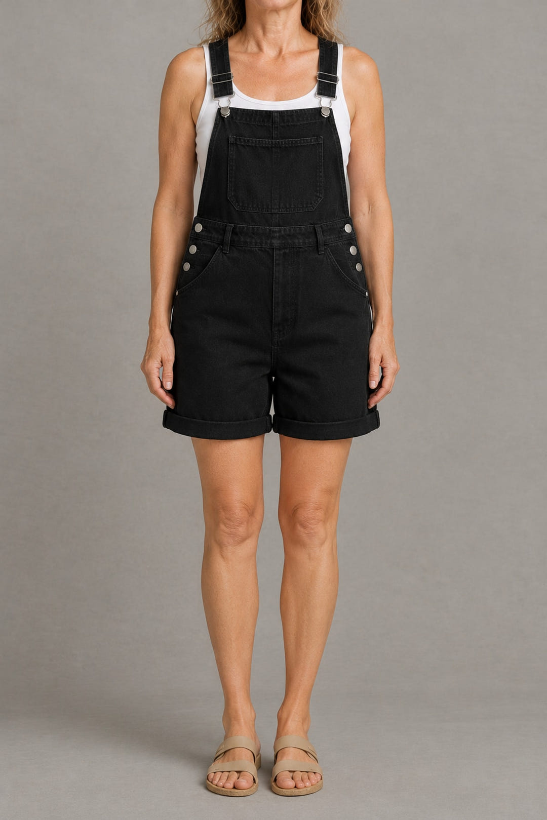 Classic denim overall shorts in black