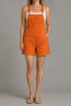 Classic denim overall shorts in orange