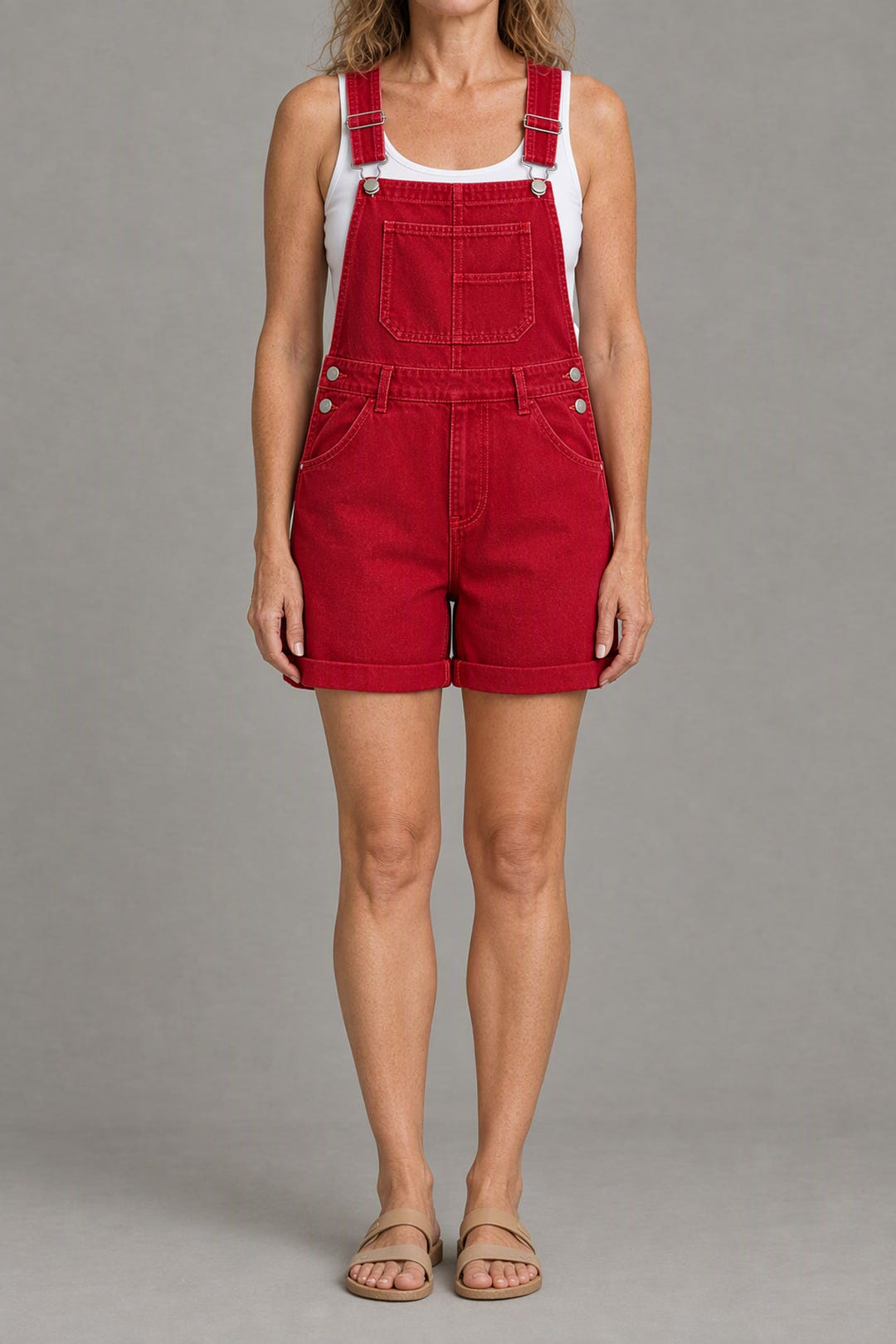Classic denim overall shorts in red