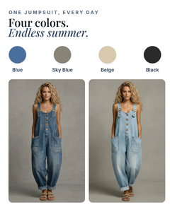 Kitti | Relaxed Utility Jumpsuit available in 4 colours: blue, sky blue, beige, black