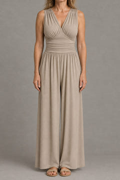 Wide-leg jersey jumpsuit in beige