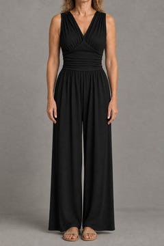 Wide-leg jersey jumpsuit in black