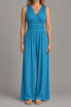Wide-leg jersey jumpsuit in bright blue
