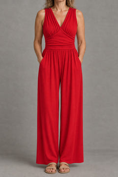 Wide-leg jersey jumpsuit in red